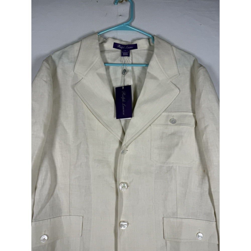 NWT Ralph Lauren Purple Label Linen Blazer Women's 14 Cream 3 Button READ $1990